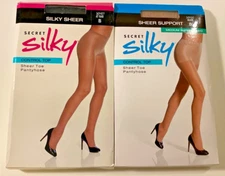 2 pack Secret Silky Support Control Top, Sheer Toe Pantyhose Jet Black, Nude B