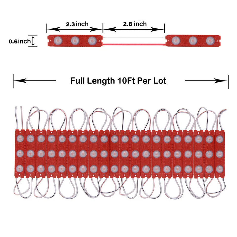 IP65 Waterproof 2835 SMD 3 LED Module Light Front Window Sign Strip Lamp 12V Red - Image 3 of 4