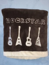 Kidsline Rock Star Brown Baby Blanket Guitar Cream White Fluffy Trim
