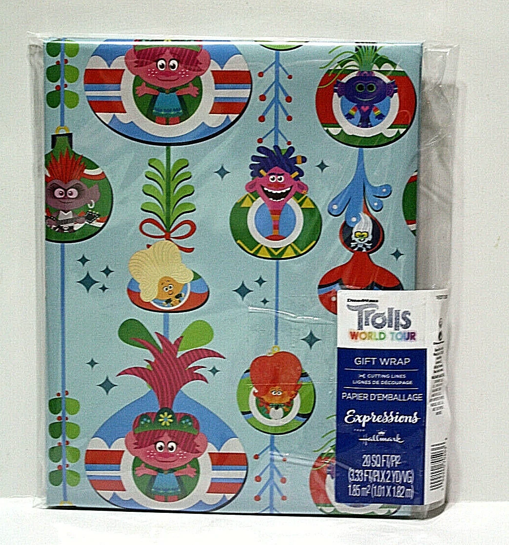 Trolls World Tour Birthday Christmas Wrapping Paper 20 Sq Ft Grid Back