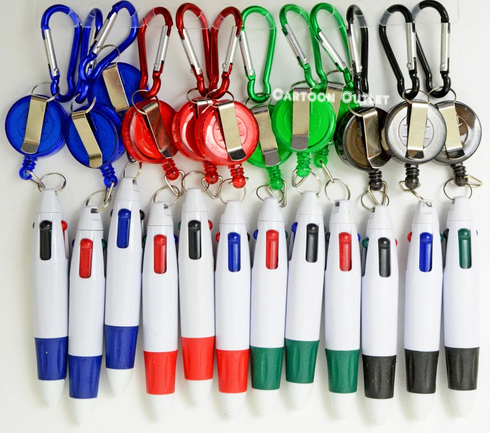 12 Llavero 4 Tintas Pluma Clip Retráctil Clip En Llavero Fiesta Favores Regalos Nuevo Foto 3 de 4
