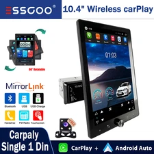 10.4" Single 1 DIN Car Stereo Radio Wireless Apple Carplay Android Auto AUX CAM