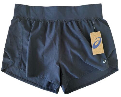 ASICS Women's Curved Yoke Running Shorts w/Panty Liner Hidden Pocket Sz L Black