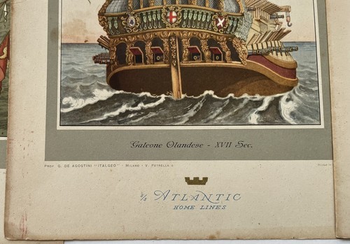 11 Menus Atlantic Home Lines Cruise Luncheon Dinner Art De Agostini Italgeo 1950 - Picture 5 of 8