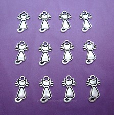 12 pcs ANT. SILVERTONE Kitty Cat Kitten CATS Charms Pendants 22mm x 12mm x 2mm