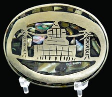 Mexican Monument Building Abalone Shell Mexico Vintage Belt Buckle