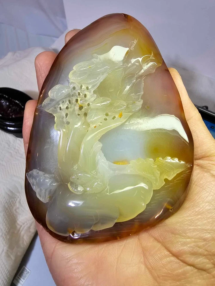 ¿Jade/ágata/cornalina? Antigua estatuilla china asiática tallada diseño árbol - A14 Foto 4 de 4