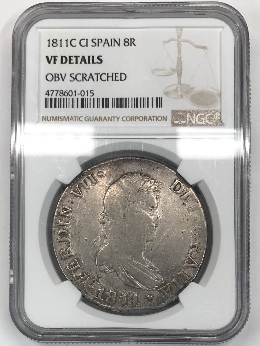 定価7万円 Carrs Sterling Silver 20x15cm 新品 1811 C CI Spain Silver 8 REALES NGC VF-Details (obverse scratched