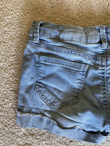 Mudd Girls Shorts Blue Denim Heart Sequins Adjustable Waist Size 12 Snap Casual - Picture 9 of 10