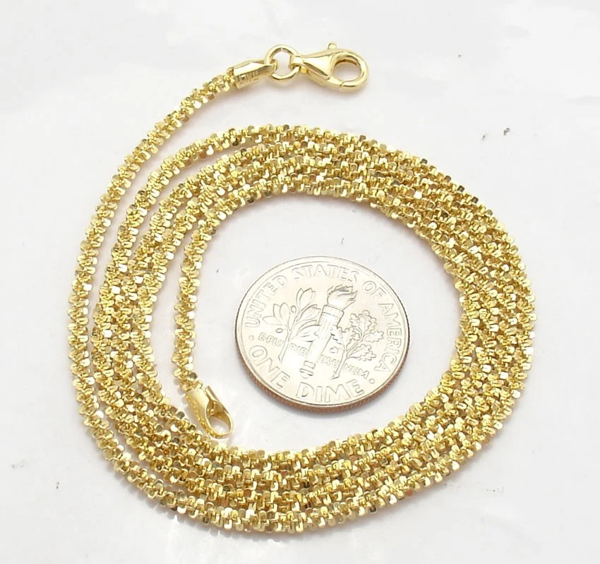 Technibond Twisted Rock Sparkle Chain Necklace 14K Yellow Gold Plated Silver