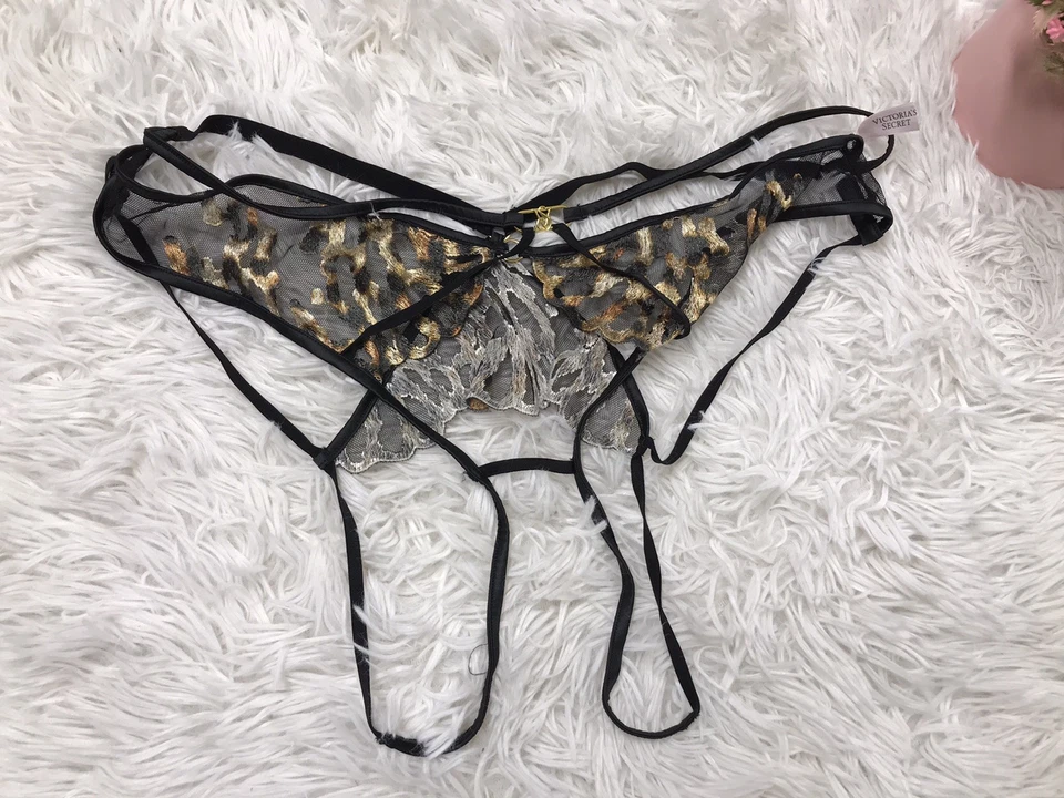 Victoria's Secret Lingerie Brazilian Thong Leopard Lace Strappy Crotchless L - Image 2 of 4