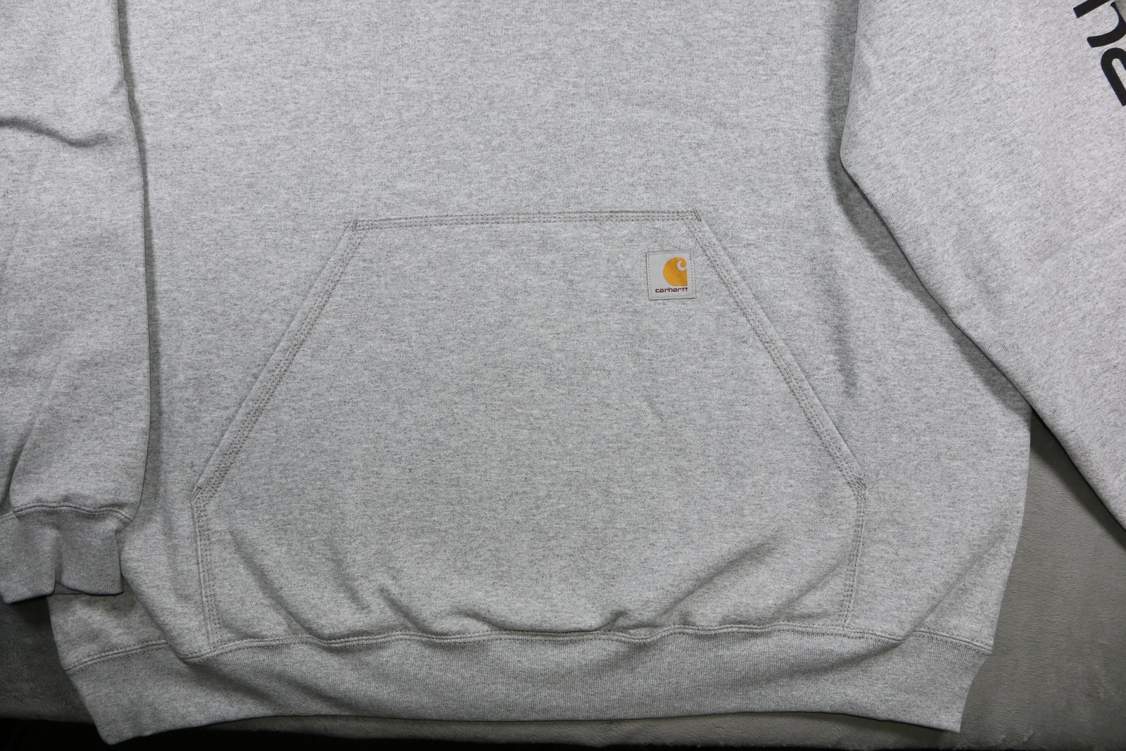 Carhartt Hoodie Mens XL Gray Loose Fit Pullover Sweatshirt Logo Sleeve NWT image 5