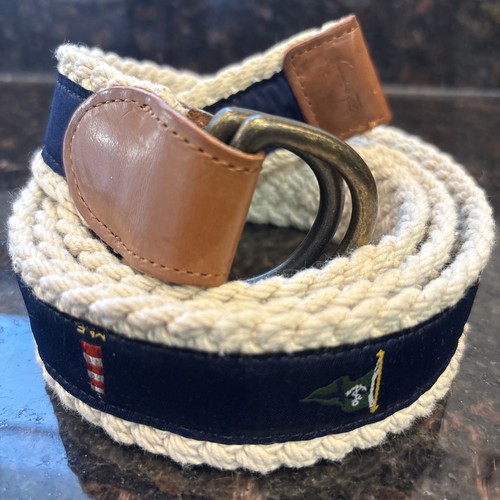 Ralph Lauren Men Wallet Vintage Marine Embroidery Rope Belt Genuine Leather 50”