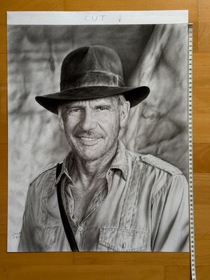 Indiana Jones Harrison Ford Original Charcoal Pencil Drawing Jack 2014