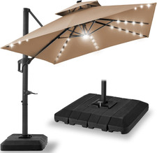 10X10Ft Cantilever Patio Umbrella W/Base Included, Solar LED Lights 360 Rotation