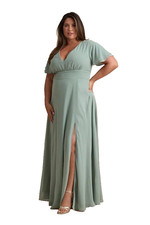 Lulus Size Plus 1X Promise Of Love Sage Brush Flutter Sleeve Maxi Dress NWOT