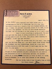 Rare Stan Laurel Autographed Letter 1951 w/Envelope Laurel & Hardy Great Content