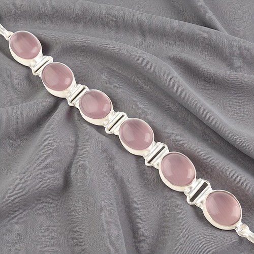 Handmade Purple Cat's Eye Gemstone 925 Sterling Silver Jewelry Antique Bracelet - Picture 5 of 6