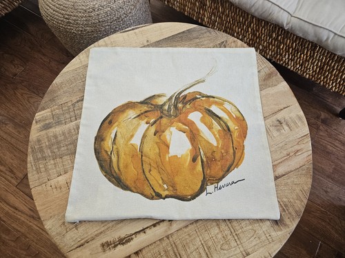 Pottery Barn Painted Pumpkin Pillow Cover Mint 20x20 Linen Blend - Picture 2 of 6