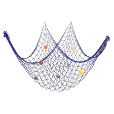 Fishing Net Decor, 80" x 40" Fish Net Decor with Sea Shells, Dark Blue