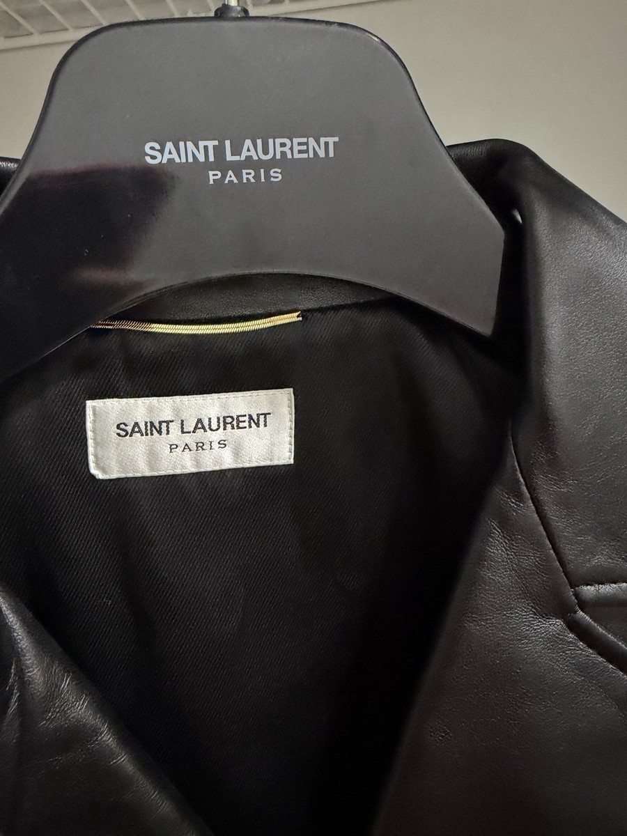SAINT LAURENT PARIS ミリタリーレザージャケット 46 Saint Laurent Paris Motorcycle Jacket Black Button Zipper Pockets