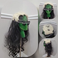 VTG ILGWU 1950'S & 60's Bows Ivory Tea Party/Wedding Pillbox Hat With Veil