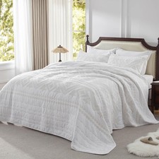 100 Cotton 3-Piece Quilt Set White Full Queen Size Lightweight Bedspread Cov...