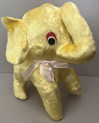 Vintage 13” Stuffed Yellow Elephant Carnival State Fair Prize Plush MCM 50s-60s