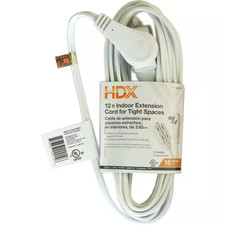 12 Ft. 16/2 Light Duty Indoor Tight Space Multi-Outlet Extension Cord, White