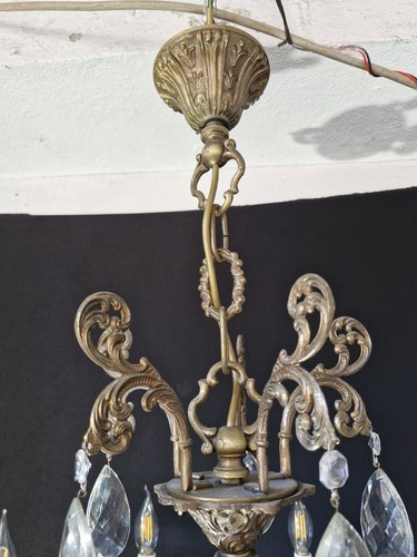 Antique Vintage French Chandelier Brass & Crystals Ceiling Light 10 Arms Ø 28"in - Picture 12 of 23