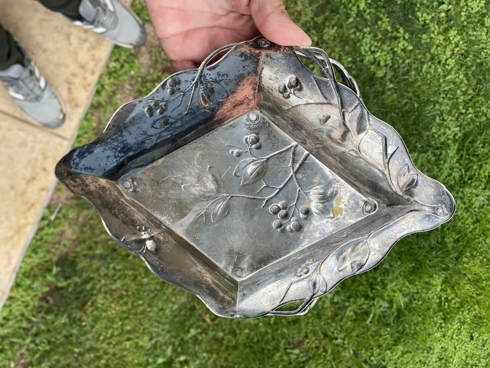 Bandeja plateada Art Nouveau 1890-1910 base de latón de WMF WMFM Foto 3 de 4