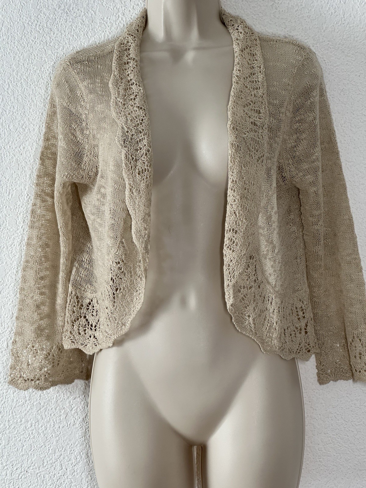 Y2K Crochet Crop Open Cardigan Women Medium Sweater Vtg Dressbarn Fairy Boho
