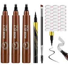 4 Microblading Tattoo Eyebrow Pen Long Lasting Eye Brow Pencil w/ 24 Eyebrow Ste