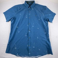 William Murray Mens Large Button Down Shirt Blue Sailboat Nautical Golf Theme