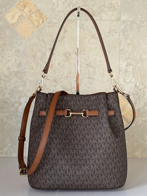 #ad Michael Kors Carson MD Center Zip Bucket Shoulder Crossbody Bag MK Brown $139.80