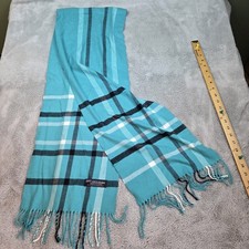 Scottish Cashmere Scarf Unisex OS Plaid Fringe Made in Scotland Turquoise Blue