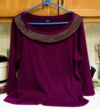 Rafaella Purple 3/4 sleeve embellished top size Xl