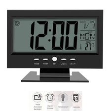Electric Alarm Clock, LCD Display Digital Smart Nightlight Sound Sensor Table...