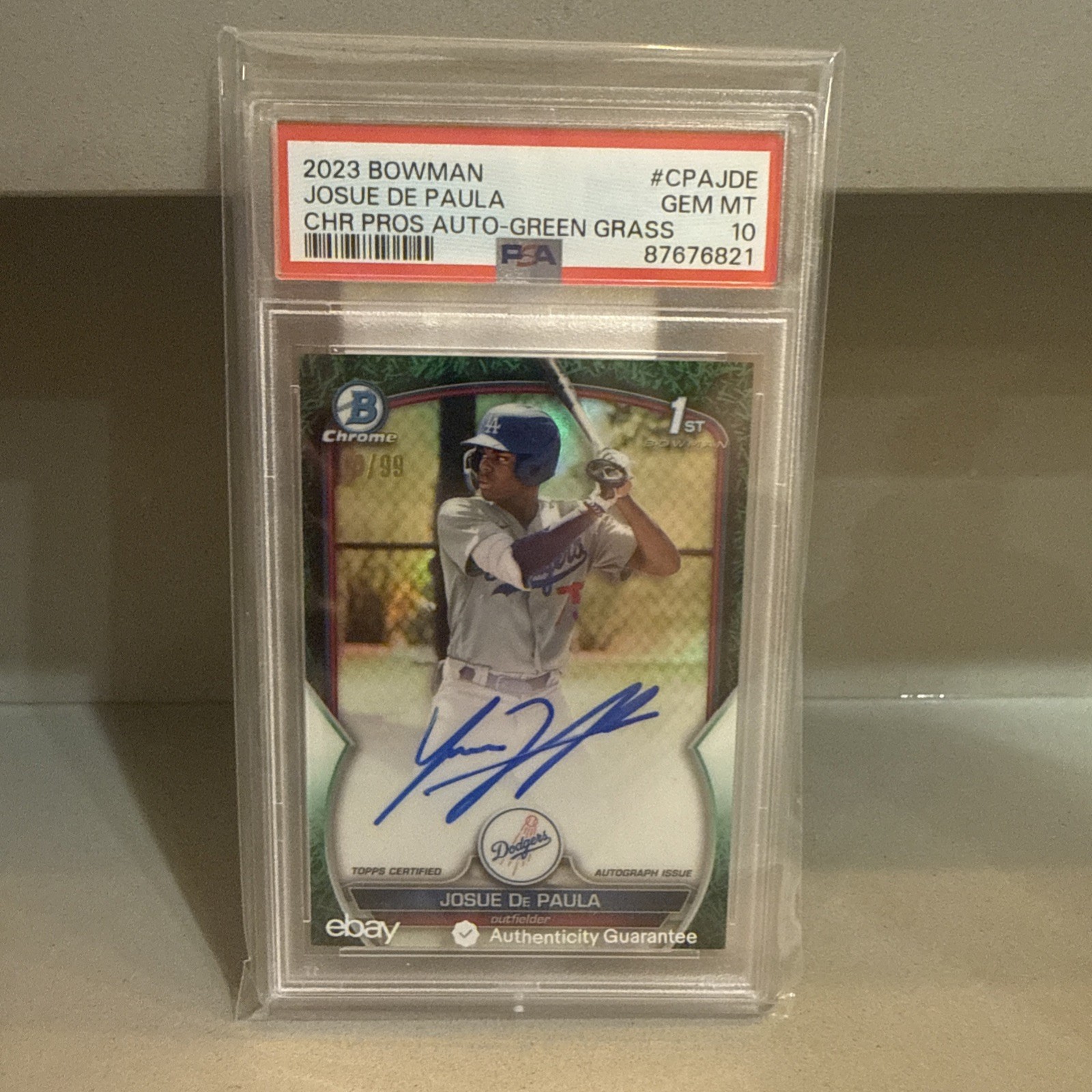 2023 Bowman Chrome 1st Josue De Paula Green Grass Auto /99 PSA 10 RC Dodgers