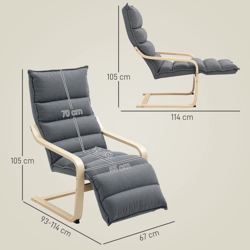 HOMCOM Birch Wood Lounge Chair for Living Room, Bedroom, Drak Grey - Picture 3 of 11