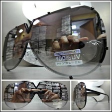 OVERSIZED Modern RETRO SHIELD Style Party DJ Rave SUN GLASSES Large Chrome Lens