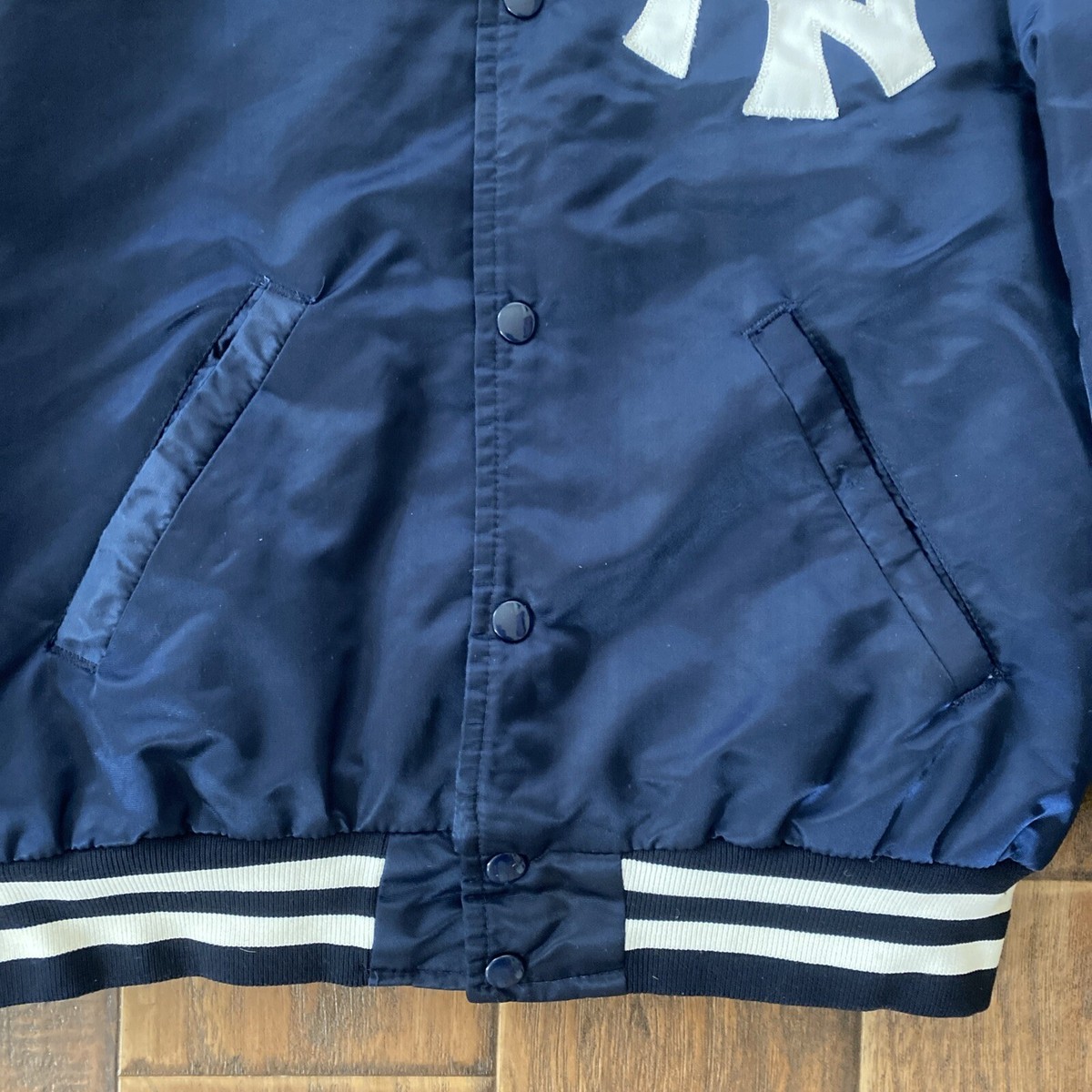 VTG New York Yankees Starter Blue Satin Dugout Jacket MEDIUM NY
