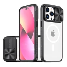 For iPhone 16 Pro Max Mag-Safe Magnetic Case with Slide Camera Cover Clear Back