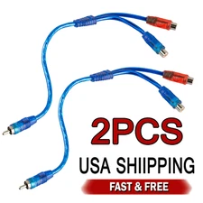 New RCA Y Splitter Audio Jack Cable Adapter 1 Male to 2 Female Connector Blue US