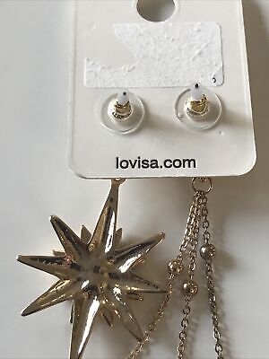 Nib LOVISA GOLD/SAPPHIRE STAR & MOON MISMATCH CELESTIAL EARRINGS