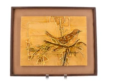 John Bergmeier Framed Bird on Branch Collage/Mixed Media Wall Art 12.5” x 16”