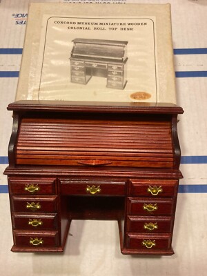 CONCORD DOLLHOUSE ''MUSEUM''MINI BROWN/BURGUNDY ROLL TOP DESK #3051, NIB, READ!!