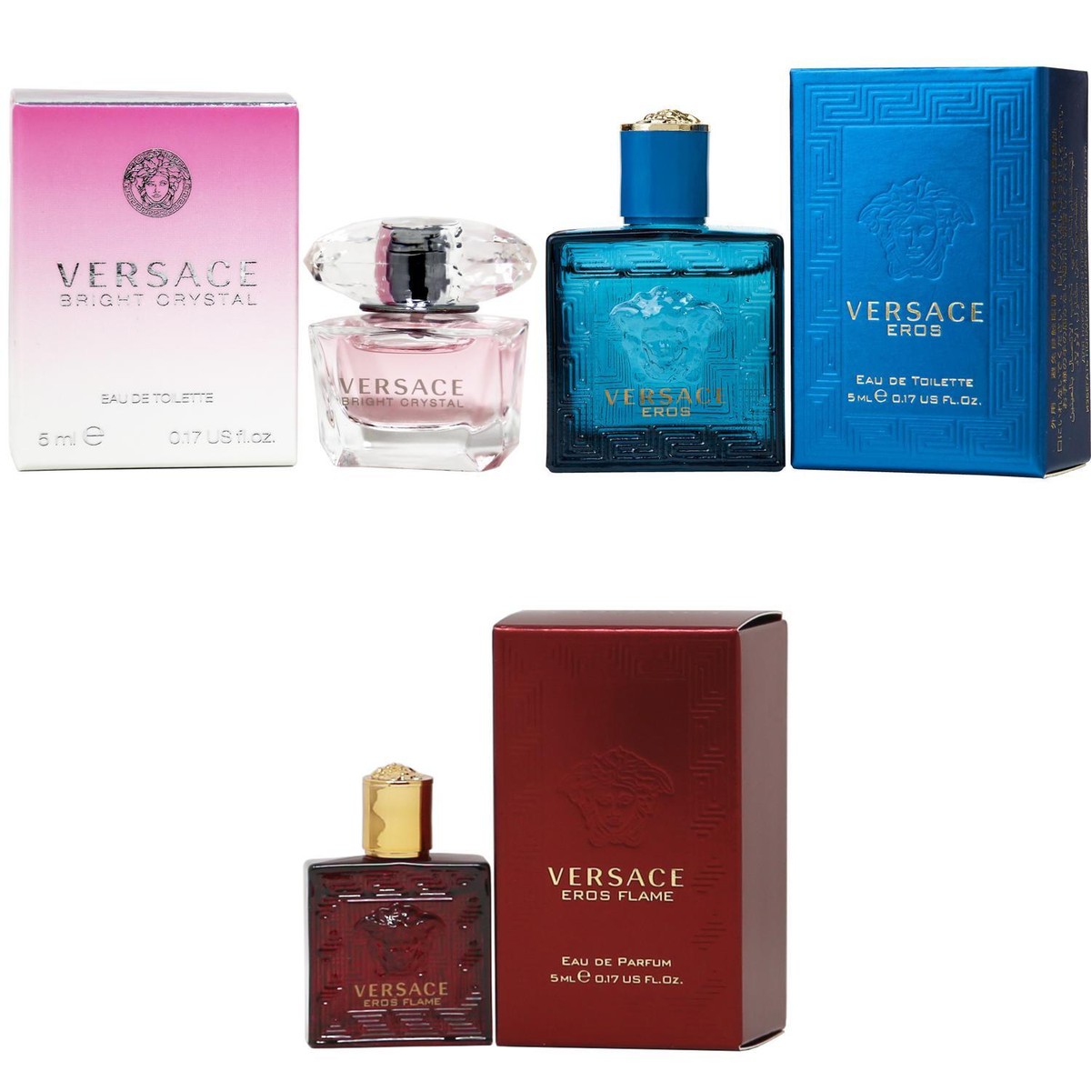 3pc 5ml Mini Versace Bright Crystal, Eros Men, Eros Flame ,NEW! | eBay