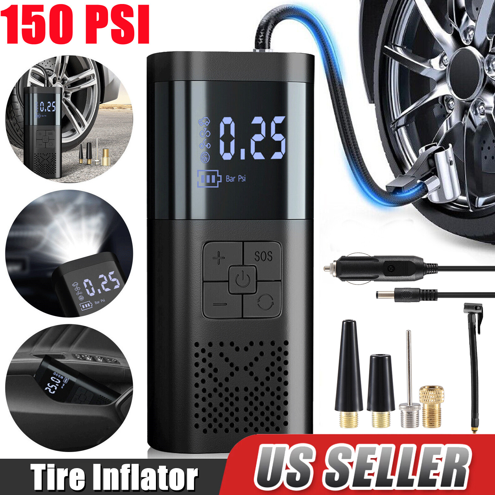 Wireless 150 PSI Air Compressors Tire Inflator Fits Car Moto Bike Tires Air Pump