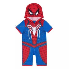 Spiderman Union Suit Boys Size 4 5 6 8 10 One Piece Pajama Shorts Costume Hoodie